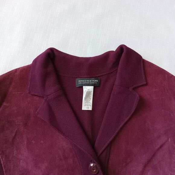 Jones New York Purple Burgundy Red Genuine Suede Button Front Jacket Women's 0X - Picture 5 of 12